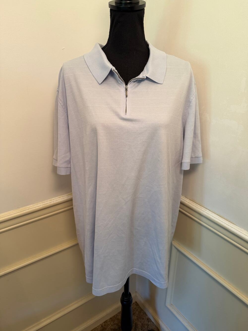 Charles Tyrwhitt Men's Performance Textured Quarter-Zip Polo Shirt Light Blue